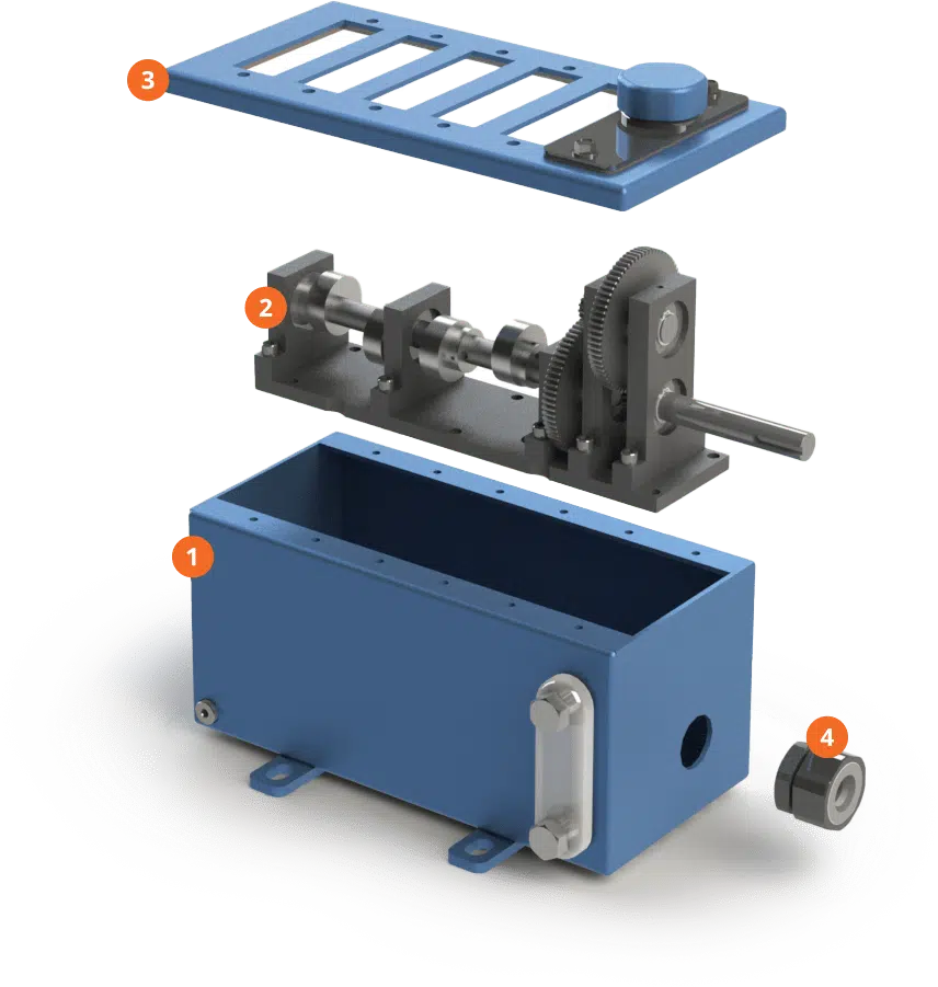 LubeBox-Expand-edit Industrial lubrication box, 3D rendering with numerical part references