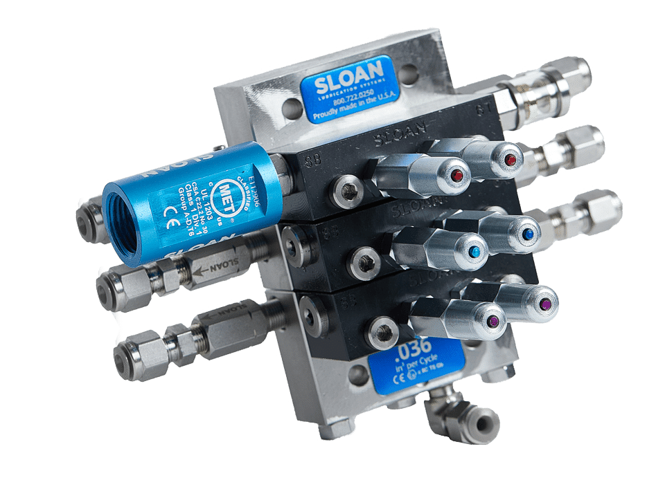 Sloan Lubrication Systems divider block. Our divider blocks had to be backwards compatible with other existing manufacturers’ divider block footprints as well as our own.